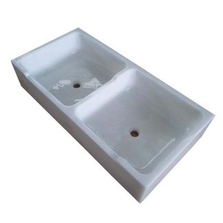 China Jade White Double Sink Polished Marble Solid Basin