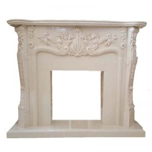 beige marble fireplace surround